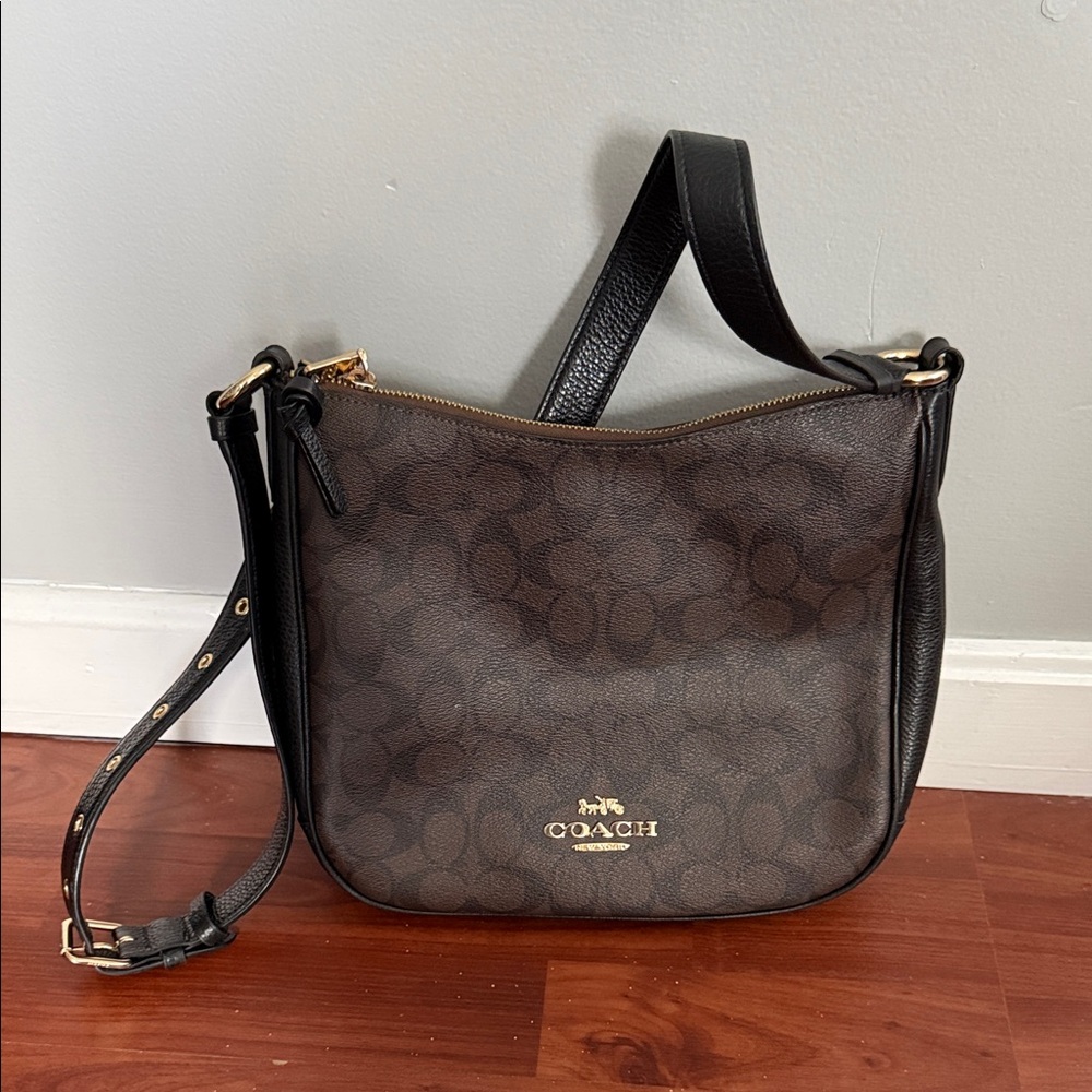 Coach Signature Brown and Black Crossbody Bag